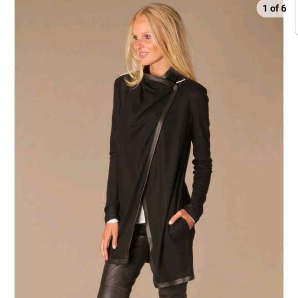 Helmut Lang Jackets & Blazers - Helmet Lang Sonar Wool Leather Toggle Cardigan Sweater Jacket Black Size…